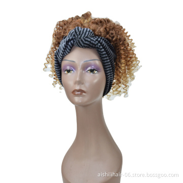wholesale vendors headband wigs afro kinky curly ombre light brown to yellow color headband synthetic hair wigs for black women